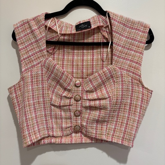 Milk and Honey Pink Tweed Crop Top Women's Skirt Set - Picture 2 of 7